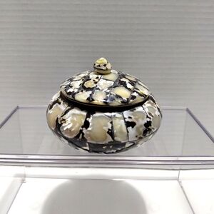 Elegant Vintage Mother Of Pearl  Black and Cream Round Trinket Box